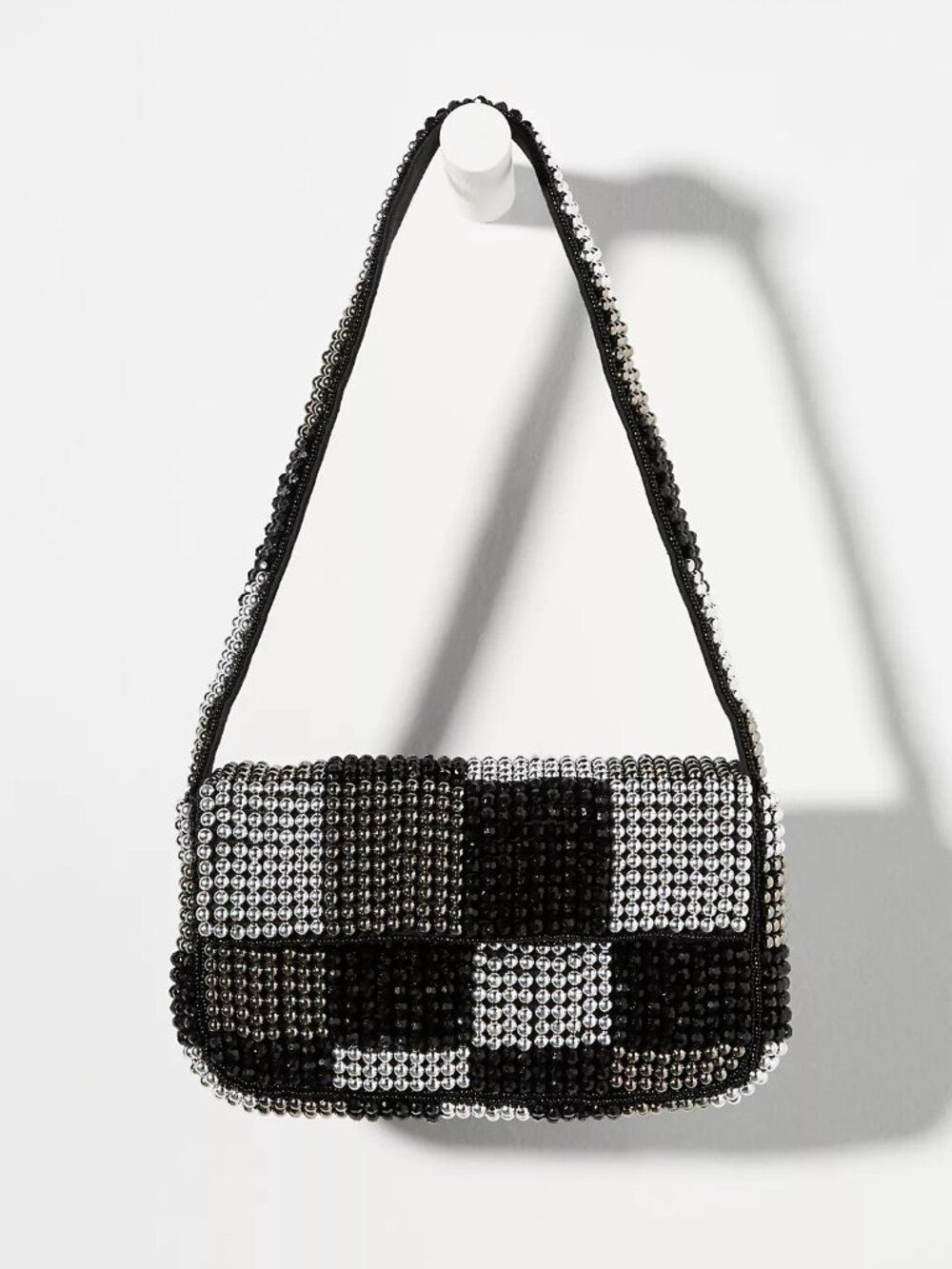 Anthropologie Fiona Beaded Checkered Bag; Black and White Monochrome Whimsigoth